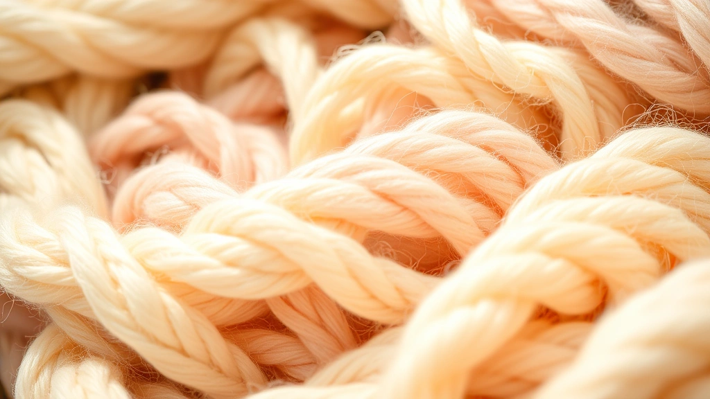 Close-up of soft merino wool yarn in pastel colors arranged in a cozy pile, natural lighting, shallow depth of field
