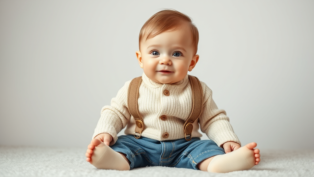 Adorable baby boy in stylish comfortable outfit sitting peacefully no text no words no letters