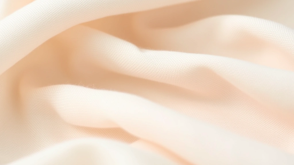 Close-up of soft organic cotton fabric texture in cream and pale pink colors, showing natural fiber weave detail with gentle lighting highlighting fabric quality and softness