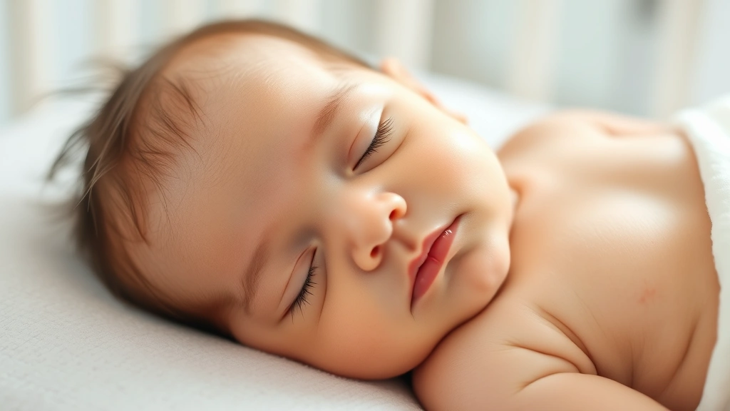 Newborn baby girl sleeping peacefully with small gold stud earrings visible, soft natural lighting, calm and safe nursery setting
