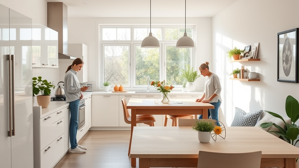Clean modern family kitchen with natural lighting, no text no words no letters