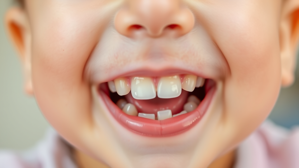 Happy baby smiling showing tiny white teeth emerging from pink gums bright natural lighting no text no words no letters