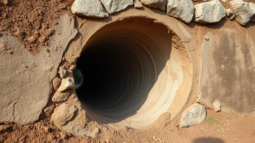 Detailed photograph of mud tube construction on concrete foundation wall, showing intricate tunnel structure with natural outdoor lighting