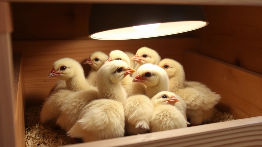 Multiple adorable poults huddled together under a warm heat lamp in a wooden brooder box, displaying their natural social bonding behavior
