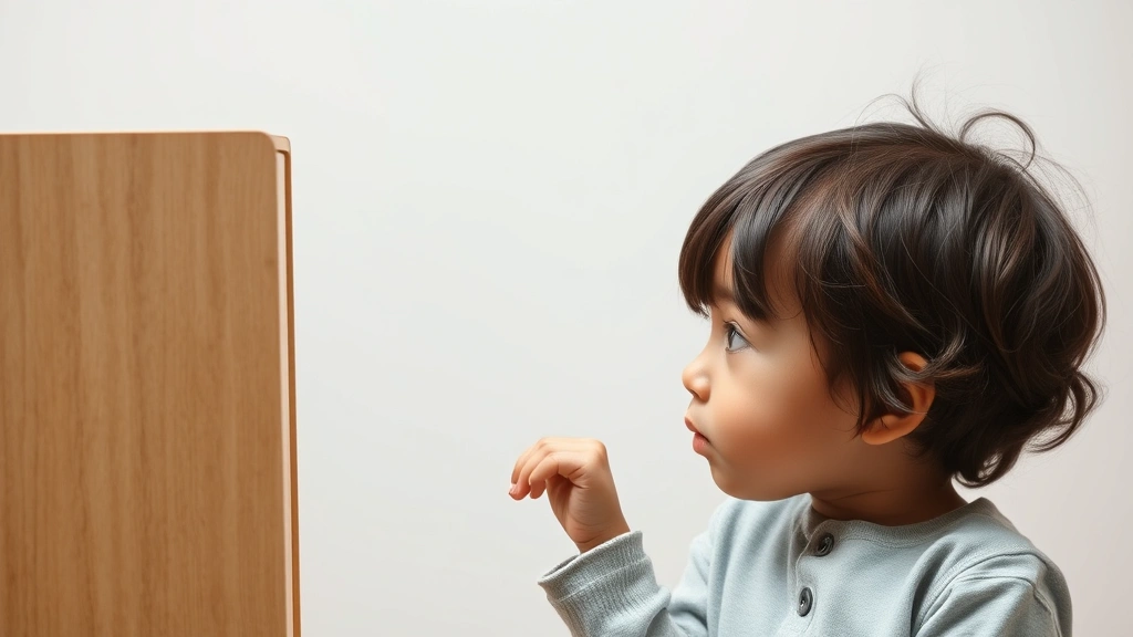 Child making a decision between two options, looking thoughtful and empowered, surrounded by soft neutral tones, demonstrating agency and choice-making