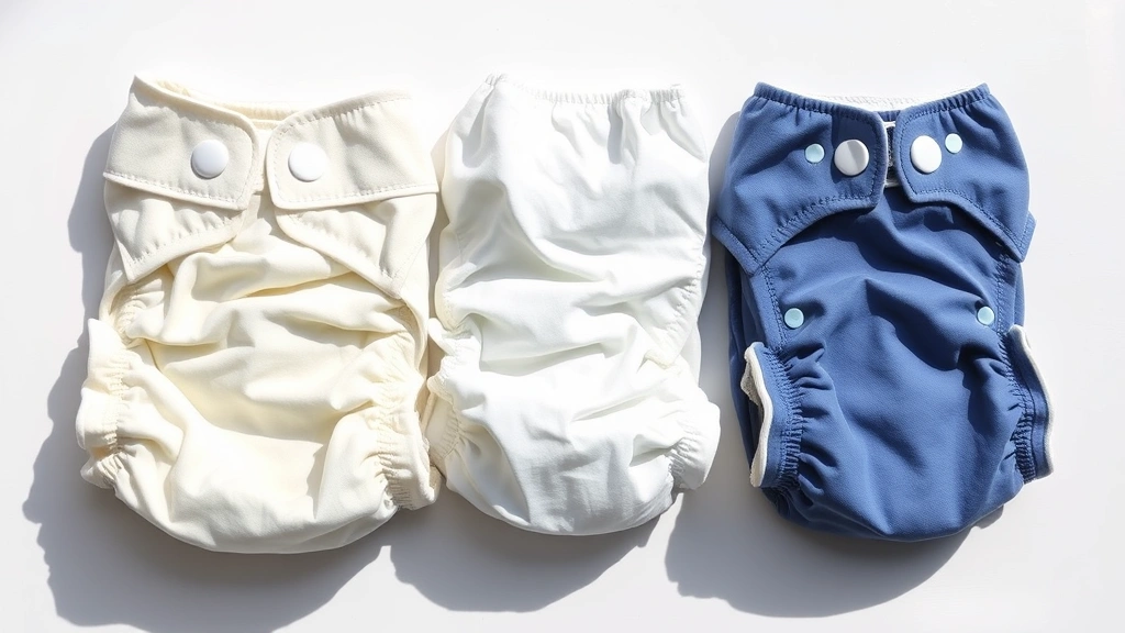 Comparison of different diaper textures and materials laid out flat, showing absorbent layers and soft linings, clean white background with natural shadows