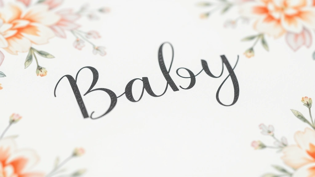 Close-up of a handwritten baby name journal or registry with beautiful calligraphy lettering and watercolor floral designs in soft pastels surrounding blank pages