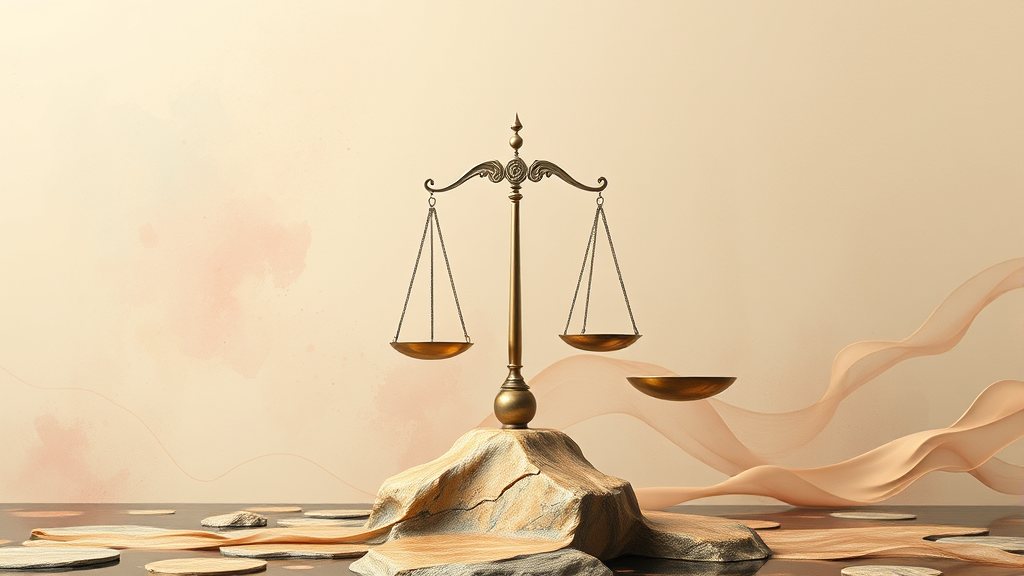 Abstract representation of work life balance with scales and flowing elements in soft colors, no text no words no letters