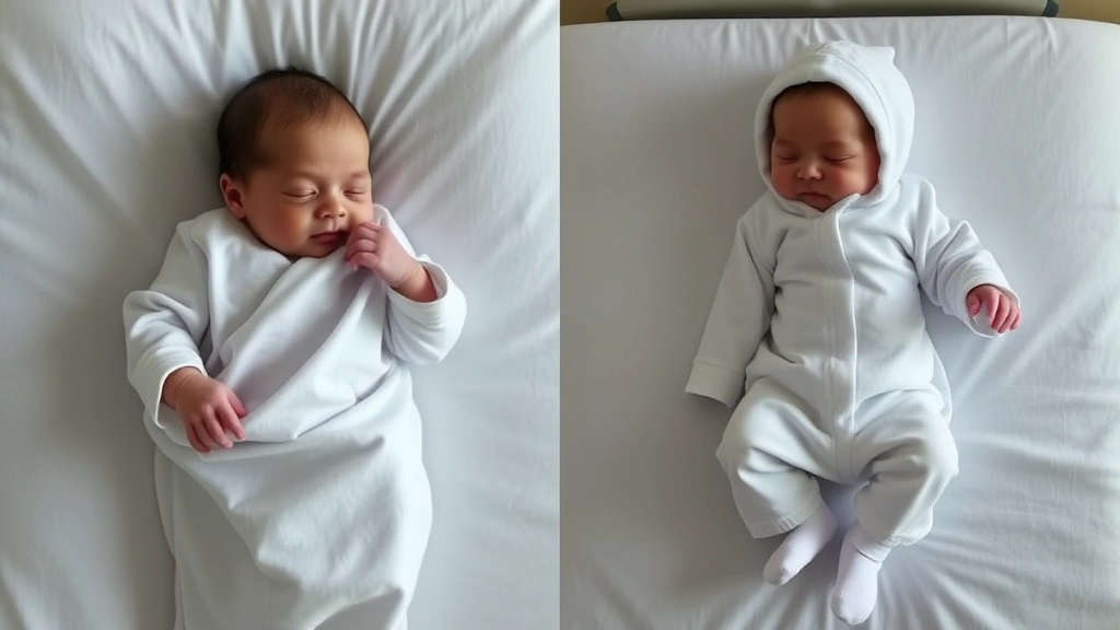 Tiny newborn in oversized hospital gown compared to properly fitted preemie outfit, side-by-side comparison showing scale difference, gentle lighting, realistic medical setting atmosphere