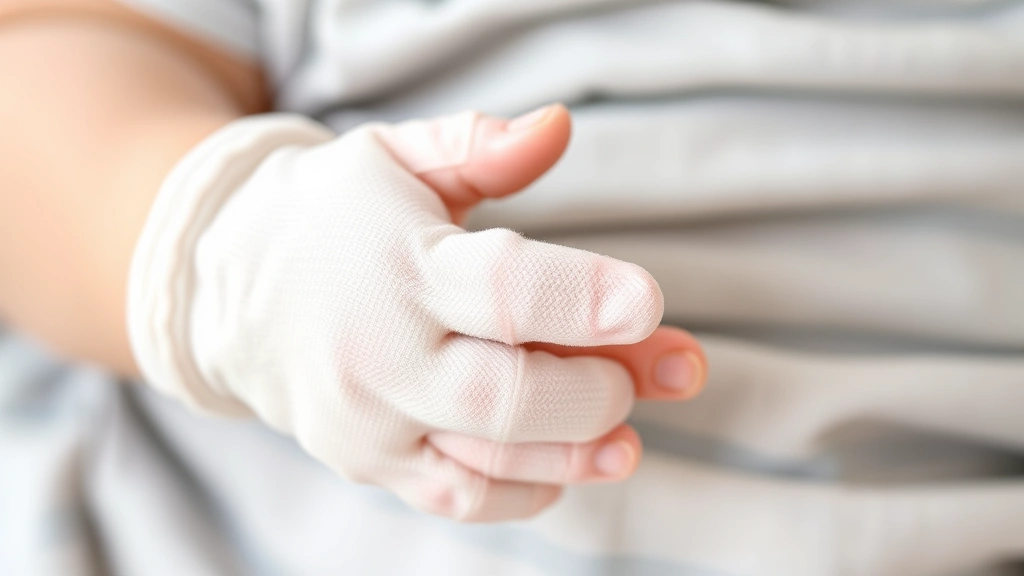 Close-up of soft silicone protective hand covers on an infant's hands, displaying the texture and design clearly without text