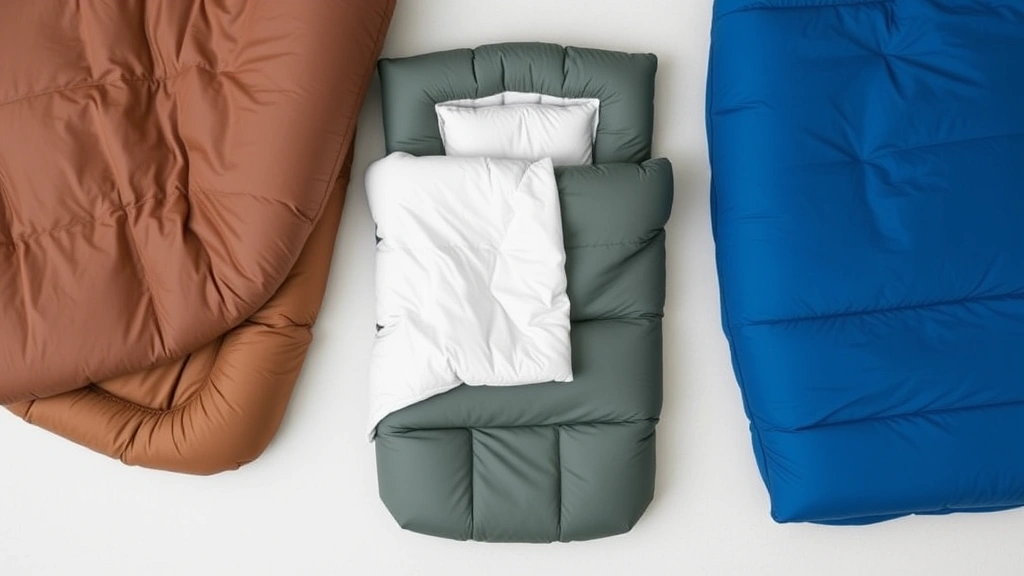 Flat lay arrangement of three different sleep sacks in varying colors and weights displayed on a light background, showcasing versatility and options