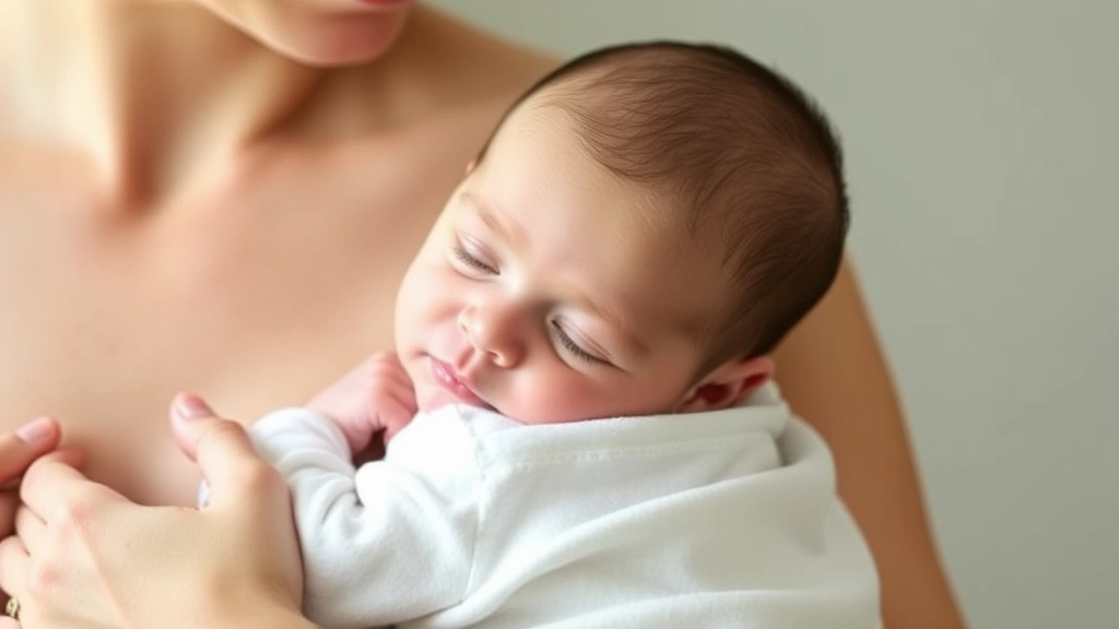Parent holding an infant close to their chest in a warm, nurturing embrace, baby nestled against caregiver's shoulder in soft natural lighting