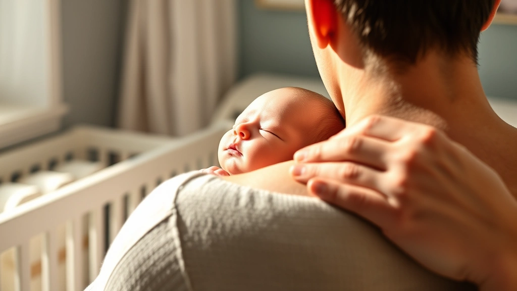 Parent gently patting newborn's back over shoulder in soft nursery lighting, baby peaceful and relaxed, warm bonding moment during daytime feeding