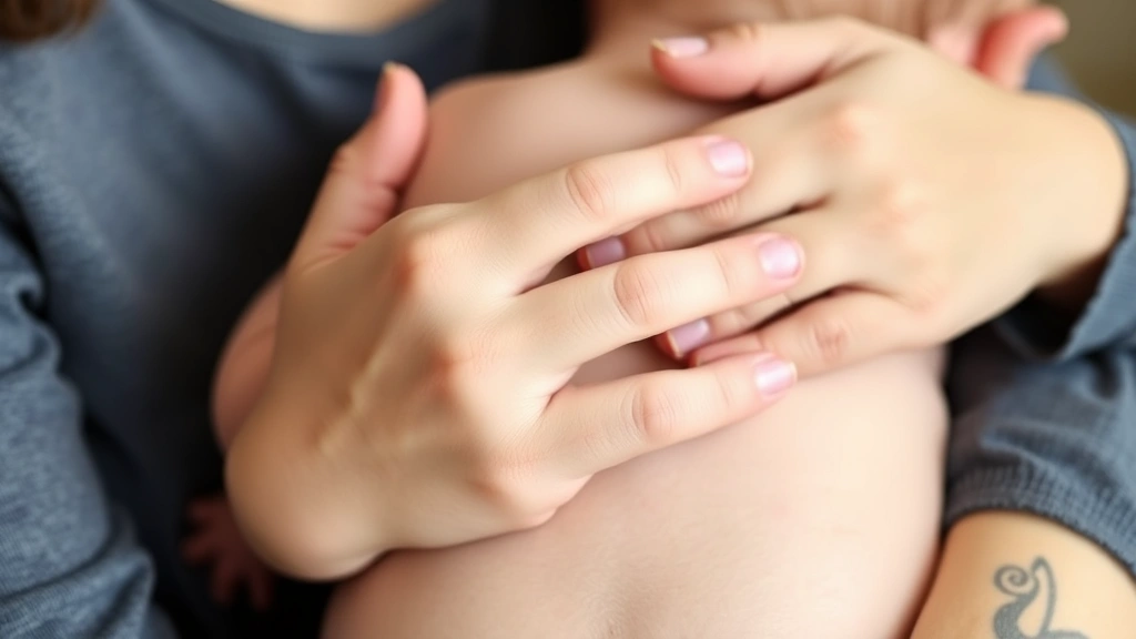 Close-up of a parent's hands patting a baby's back during a burping session, showing proper technique and hand position