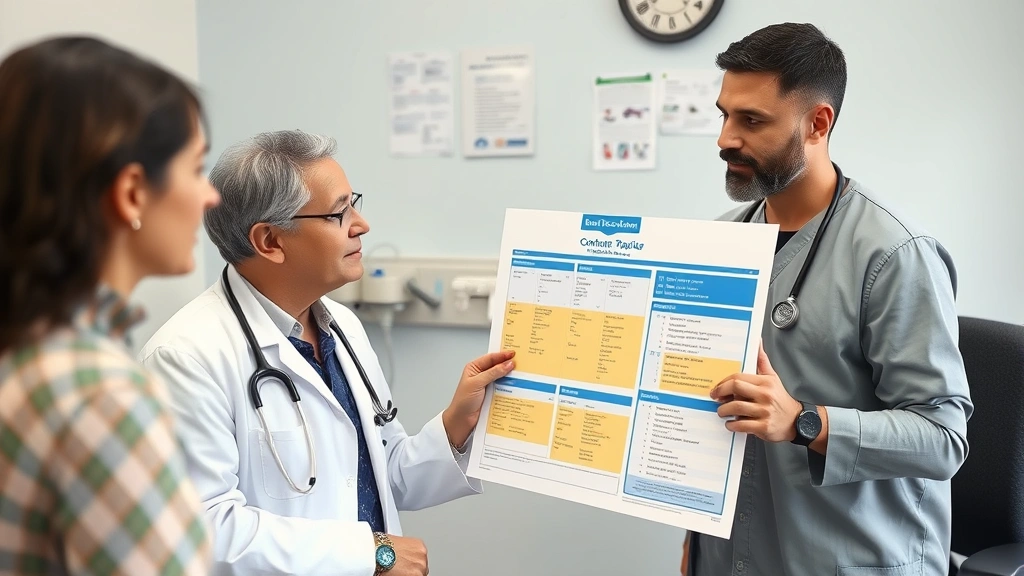 Doctor explaining contraceptive safety to patient using educational chart, professional medical office setting, diverse healthcare provider and patient