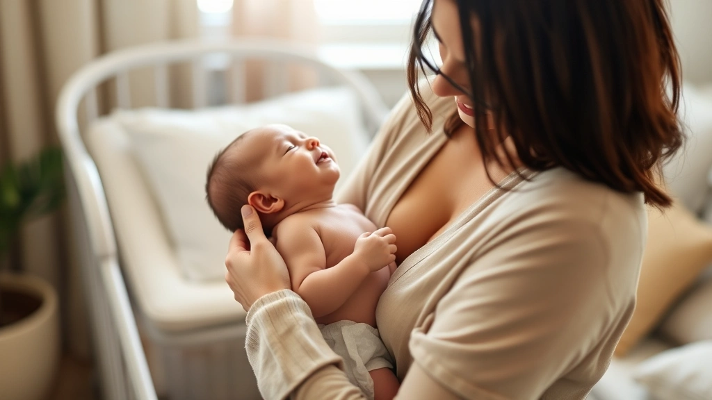 New mother checking temperature of newborn baby by feeling the back of neck and chest area, calm indoor setting with neutral colors, gentle caregiving demonstration