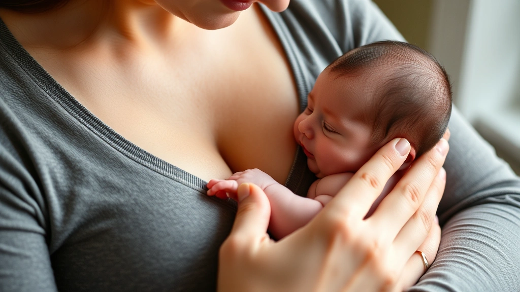 Close-up of mother gently holding newborn baby against her chest, soft natural lighting, intimate bonding moment, peaceful expression