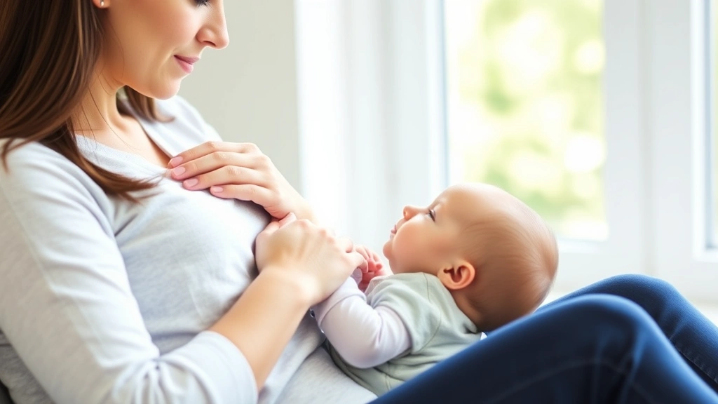 Mother burping infant on lap with supportive hand position, baby in upright sitting posture, natural daylight from window