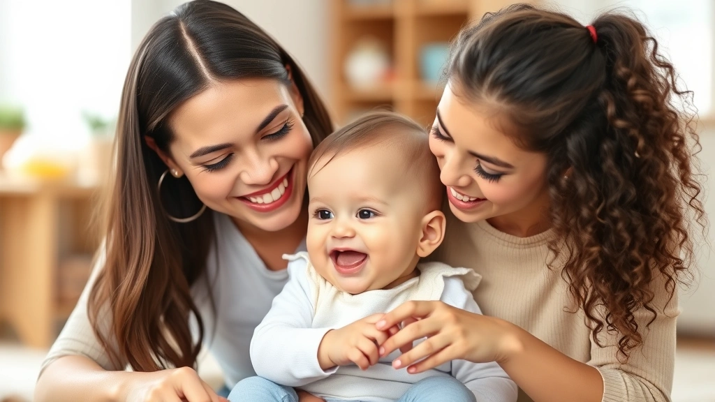 Happy mother and baby smiling together during playtime, mother encouraging toddler's speech development through interaction and engagement